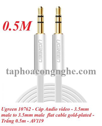 Ugreen 10762 0.5M màu Trắng Cáp âm thanh 2 đầu 3.5mm dương dây dẹt AV119 30010762